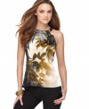 A chic halter neckline and pretty floral print make this T Tahari blouse a charming addition to your weekend wardrobe.