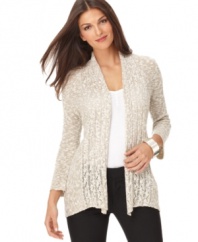 A pretty pointelle knit adds stylish detail to this Alfani open-front cardigan -- a fab layering piece!