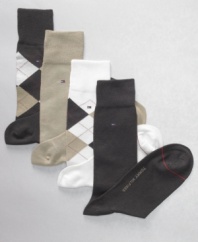 Offering both classic argyle and basic solids, this four-pack of socks from Tommy Hilfiger strikes a sophisticated note with any dress shoe.