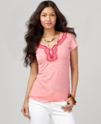 A so-soft cotton tee gets dressed up with embroidery for an artisan-inspired look from Lucky Brand Jeans!