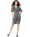 Maggy London puts a signature twist on this dress! A knot at the center of the neckline adds drama to the silhouette while floral and animal-inspired prints lend eye-catching color.