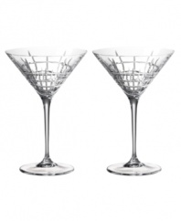 Create a stir with the classic linear cut and striking crystal elegance of Cocktail Party martini glasses from Lauren Ralph Lauren. Perfect for a dirty martini or swanky desserts.