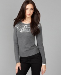 The on-trend Fair Isle pattern gets reinterpreted with shimmering sequins in this fun sweater from Tommy Hilfiger.
