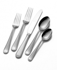 Teardrop-shaped handles with a traditional edge and gleaming finish give Wallace's New Castle flatware set a look of effortless elegance. Service for eight plus coordinating serving utensils outfit the casual table in a snap.