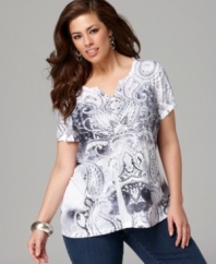 Get your casual wardrobe set for spring with Style&co.'s short sleeve plus size henley top, flaunting a sublimated print-- it's an Everyday Value!