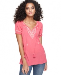 BandolinoBlu goes exotic with an embroidered gauze tunic that's just right for warm weather!