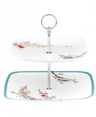 Make any meal sing with the Chirp 2-tiered server from Lenox Simply Fine. Adorned with the beloved birds and florals of Chirp dinnerware and in chip-resistant bone china, it's an irresistible addition to any serveware collection. Qualifies for Rebate