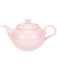 Celebrated chef and writer Sophie Conran introduces ultra-durable dinnerware designed for every step of the meal. A ribbed texture gives this pink Portmeirion teapot the charm of traditional hand-thrown pottery.