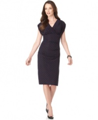Evan Picone adorns this matte jersey dress with a smattering of mini dots. A high, seamed waistline emphasizes the figure in a stylish, throw-back way that feels completely contemporary!