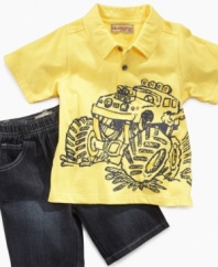 Time to rally! He'll be ready to roll with the big boys in no time with this polo shirt and jean short set from Kids Headquarters.