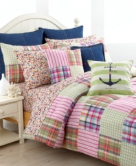Plaid perfection. Featuring multiple plaids in carefree shades of pink and green, this Tommy Hilfiger accents your bed with preppy polish. (Clearance)