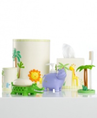 It's a zoo in here! A group of playful friends comes together in this tissue holder, featuring friendly animals in fun and vibrant colors that your kids will adore.