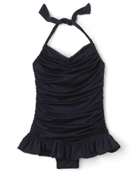 Juicy Couture Girls' Shirred Halter Swimdress - Sizes 2-12