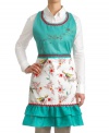 Turn out amazing meals and look great doing it in the fabulous Chirp apron. With embroidered detail in the bib and the beloved watercolor-inspired birds and blooms of Chirp dinnerware in the skirt, it's an inspiration in the kitchen. Ruffles add to its chic femininity.