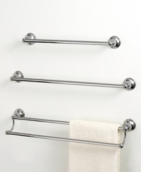 This Laural Avenue towel bar from Gatco features a simple design in polished nickel for an elegant display that coordinates with any bath decor.