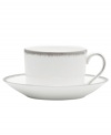 Fresh and cool in crisp white, the Silver Leaf Imperial teacup delivers modern style and iconic craftsmanship. Delicate feathered platinum applied using Wedgwood's signature technique shimmers with whimsy on sleek bone china.