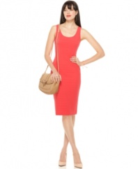 A sleek tank dress from RACHEL Rachel Roy makes a splash with bold color and subtle ribbed knit details.