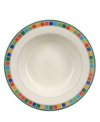 Serve up a bowl full of color with the Twist Alea Rim soup bowl. Features an enamel colorblock pattern reminiscent of Spanish tile and a vivid band of color along the rim.