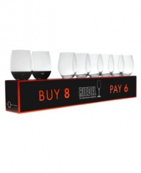 Designed to enhance Cabernet and Merlot, these Riedel O wine glasses feature a stemless, easy-to-hold shape that's ideal for entertaining. Eight glasses come in a set priced for six making this a smart addition to your own home or a great gift for newlyweds.