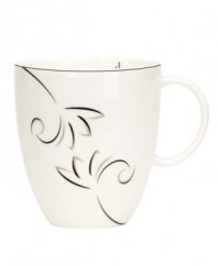 A fluid contemporary pattern with subtle shimmer dances along the edging of this mug. As a stylish accent for entertaining or a simple way to spruce up an everyday meal, the Voila collection always looks right. Qualifies for Rebate