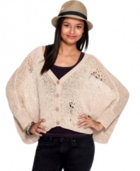 Open stitch details add a distressed edge to this oversized Bar III cardigan -- a hot spring layering piece!