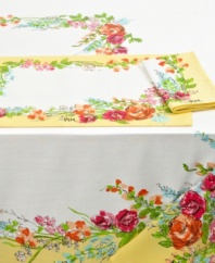 Gorgeous florals inspired by the art of Vera Neumann frame Rose Bouquet placemats in spring-perfect pinks, yellows and greens.