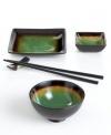 Turn your table into a trendy sushi bar with this sushi-for-two set from The Cellar. A bold reactive glaze and minimalist shapes give every component a look of cool, contemporary flair.