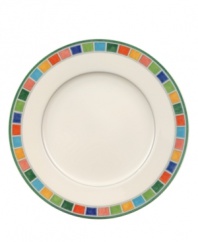 Liven up your tabletop with the Twist Alea dinner bread and butter plate. With a bright enamel colorblock design reminiscent of Spanish tile and a vivid band of color along the rim.