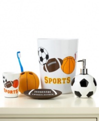 Take a time out for bath time with this Play Ball wastebasket, featuring your favorite sport accessories in a fun, spirited design.