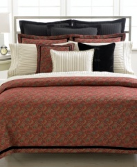 Complement the vivid colors of the Bleecker Street bedding collection with this dark grey chalk stripe sham. Embellished with a twisted black decorative cord. Reverses to self; button closure.