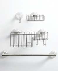Hang towels and tub mats to dry on this convenient polished stainless steel towel bar. Incredibly strong locking system adhere to shower walls so bath time essentials are always in reach.