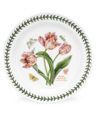 A must-have for the discerning china collector or naturalist on your gift list, these Botanic Garden dinner plates celebrate the 50th anniversary of Portmeirion. This set of dinnerware has dishes that feature lifelike parrot tulips in bloom that entice colorful butterflies on white porcelain trimmed with vine.