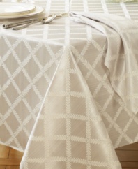 A symbol of victory, Lenox's Laurel Leaf table linens bring honor to any home. Featuring a leaf pattern against a striped damask background in a durable cotton/polyester blend. Imported.
