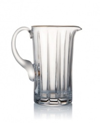 Handcrafted in premium Rogaska crystal, the Elmsford water pitcher embodies the luxe sophistication of Trump Home. Delicate cuts and a touch of gold add elegant flair to formal entertaining.