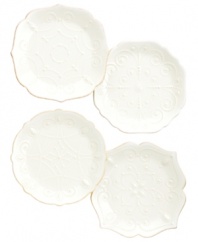 With fanciful beading and feminine edges, Lenox French Perle plates have an irresistibly old-fashioned sensibility. Hardwearing stoneware is dishwasher safe and, in a soft white hue with antiqued trim, a graceful addition to any meal. Qualifies for Rebate