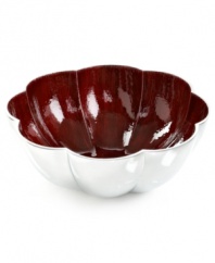 More than conversation blossoms around your table with the handcrafted Red Lotus bowl from Simply Designz. Polished aluminum lined in glossy enamel lends fresh color and shine to any dining area.