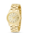 MICHAEL Michael Kors' shiny goldplated stainless steel watch has a light champagne super-fine sunray dial and shiny gold stick indices.