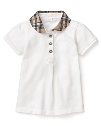 A short sleeve polo with a pleated check collar from Burberry.