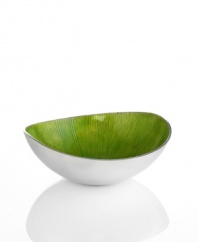 Full of surprises, this handcrafted bowl features sleek, polished aluminum lined with an electric lemongrass hue. Keep it on display no matter what's on your menu. From the Simply Designz serveware and serving dishes collection.