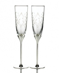 With diamond latticework and silver-plated stems, the Petal Trellis toasting flutes lend everlasting romance to your wedding day and other special moments. A gift any couple will cherish. From Martha Stewart Collection.