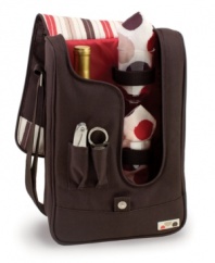 Woo your sweetie in a more natural setting. Equipped with a corkscrew, glasses and napkins for two, the easy-to-carry Barossa wine tote from Picnic Time helps you take the romance outside. With extra compartments and charming stripe detail. Featuring two colorways with floral or stripe detail.