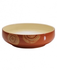 Add a whimsical accent to the Fire collection with this Chilli serving bowl. From Denby dinnerware, these dishes have a mod circle design that is rendered in the same warm earth tones of green and terra cotta as the solid pieces to create a contrasting yet coordinated look.