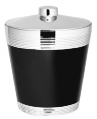 Vera Wang elevates cocktail hour with the deco-cool Debonair ice bucket. Ribbed stainless steel and slick black enamel create a look of vintage glamor that no bartender can resist.