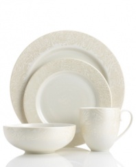 A soft, feminine look with Denby durability, the Lucille Gold place settings promise lasting style and modern grace. In a pattern inspired by vintage lace and designed by English stylemaker, Monsoon, shimmering gold swirls adorn creamy porcelain in this set of dinnerware. The dishes are beautiful for every day and occasion.