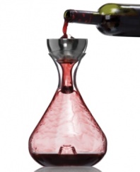Give it some air. Wine improves with aeration so pour your favorite reds through a mesh sediment strainer and crystal funnel, then right into the Rabbit decanter. Tiny droplets spray onto the crystal and pick up oxygen to enhance flavor and aroma.