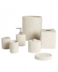 Simply elegant. Martha Stewart Collection's Lisbon Floral tissue holder features a neutral, tone-on-tone embossed floral design. Finished in sturdy earthenware.