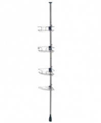 Get your shower organized with this Life and Lock Pole Caddy from Oxo, featuring a mechanism that allows for safe and easy installation and a pole that extends accommodate the height of most showers, tubs and bathroom corners. Comes equipped with three bins, one shelf and two hanging hooks to meet all your shower needs. Stainless steel and plastic construction prevents rust.