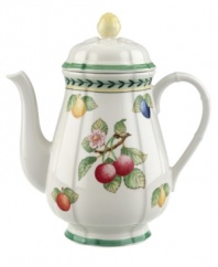 French Garden serving pieces complement-and complete-the mix-and-match dinnerware and dishes from Villeroy & Boch. With a classic fluted shape and summery fruit motif, this coffee pot pours on the country charm.