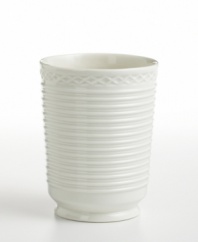 The Trousseau tumbler creates a sense of freshness and purity in your bathroom with an all-white, textured look.