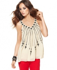 Sequins & embroidery add global-inspired style to this Andrew Charles top for a boho-rock look!